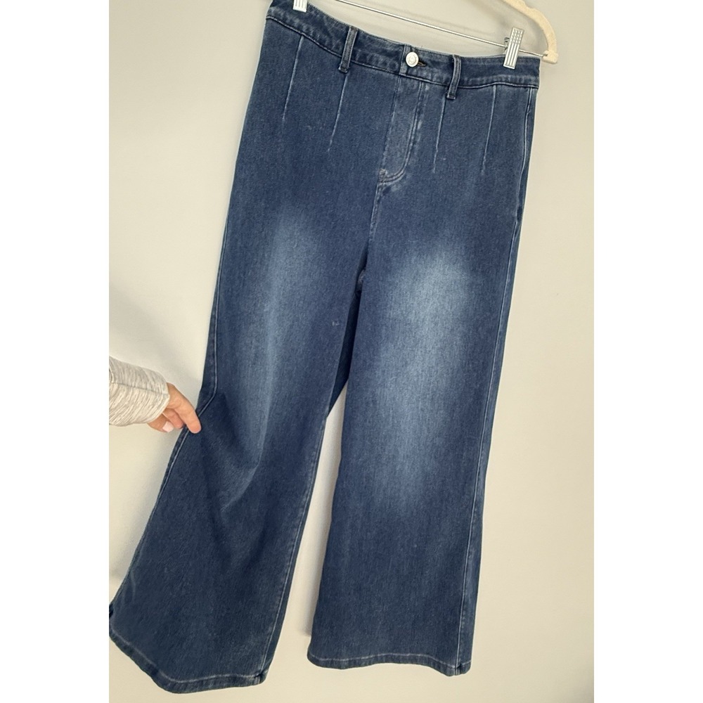 Halara Flex High Waisted Tummy Control Wide Leg Casual Blue Jeans Size Petite L - Picture 3 of 16